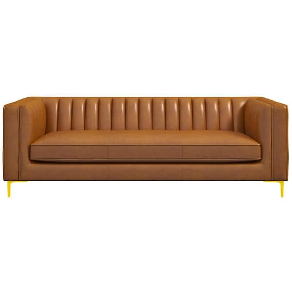 Angelina Channel Tufted Cognac Leather Sofa