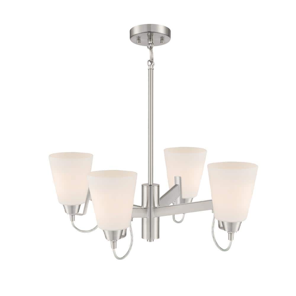 Elegant Etched Opal Glass Chandelier in Brushed Nickel Finish