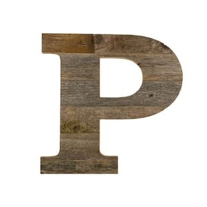 Rustic Large 16 in. Tall Natural Weathered Gray Monogram Wood Letter-P Decorative