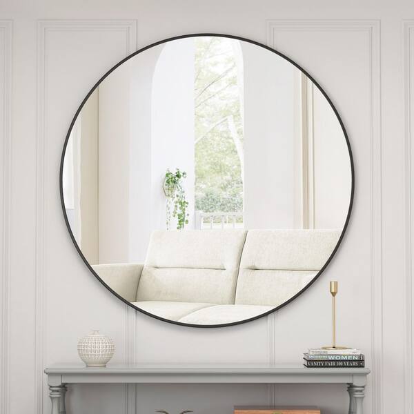 48 in. W x 48 in. H Black Round Metal Framed Wall Mirror, Circular Vanity Mirror for Bathroom, Living Room