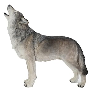 Standing Howling Grey Wolf Garden Statue