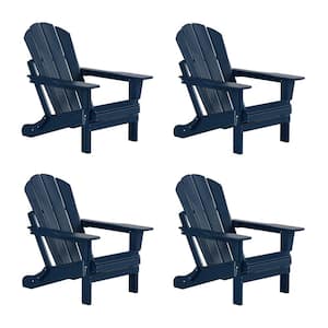 DECO Navy Blue Folding Poly Outdoor Adirondack Chair (Set of 4)