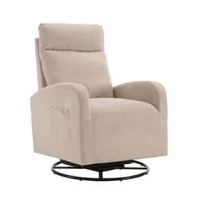 Modern Upholstered Beige Velvet Recliner and Swivel Glider