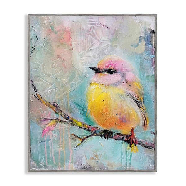 Stupell Industries Soft Pastel Bird by RileyB Gray Framed Animal Giclee Art Print 20 in. x 16 in.