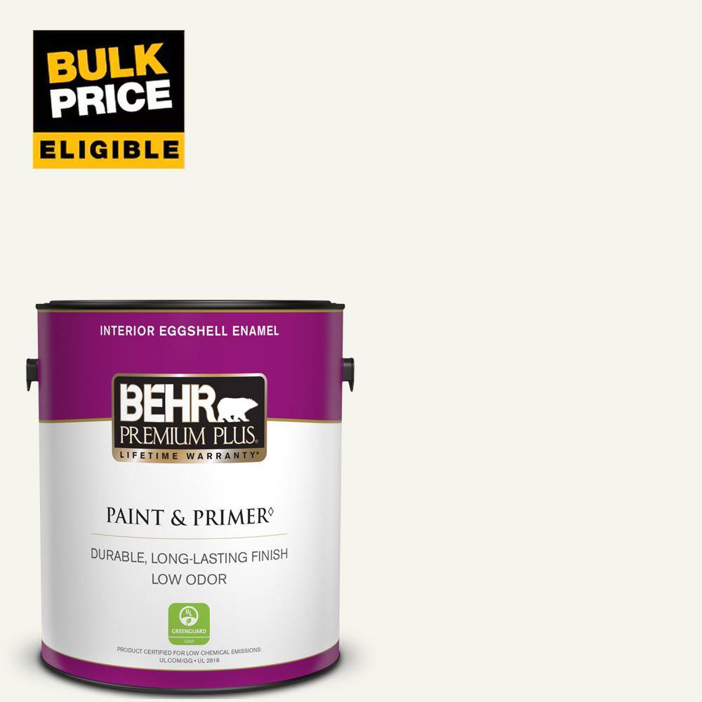 BEHR PREMIUM PLUS 1 gal. 75 Polar Bear Eggshell Enamel Low Odor Interior Paint Primer 205001 The Home Depot