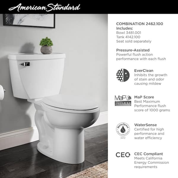 Cadet Pressure-Assisted 2-piece 1.1 GPF Single Flush Elongated Toilet in White, Seat Not Included