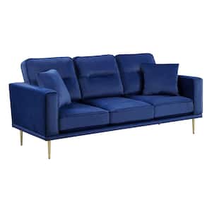 Armando 82 in. W. Straight Arm Velvet Rectangle Sofa in Blue