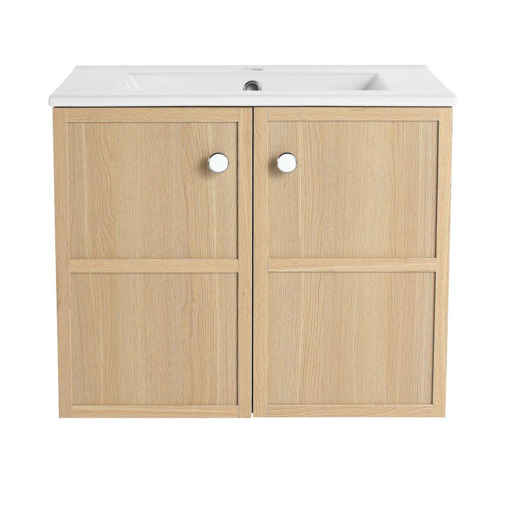 24 in. Wall-Mounted Oak Bath Vanity with White Ceramic Top Unassembled price history on PriceWatchPro