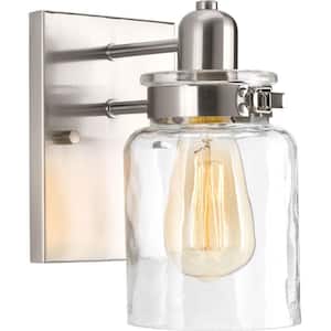 Calhoun Collection 5 in. 1-Light Brushed Nickel Clear Glass Farmhouse Urban Industrial Bathroom Vanity Light
