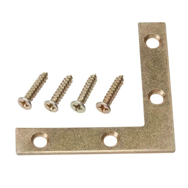 Everbilt 2 in. Satin Brass Flat Corner Brace (4-Pack)