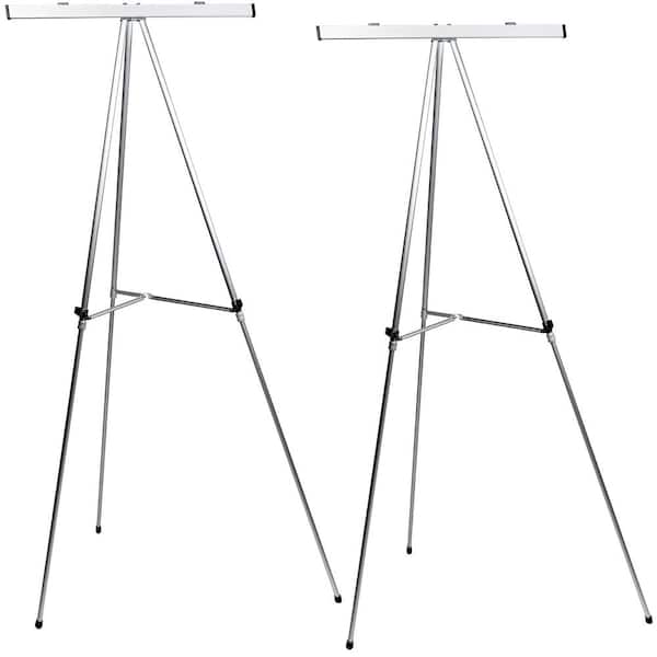 EXCELLO GLOBAL PRODUCTS Excello 70 in. Aluminum Flip Chart Presentation Easel Stand with Telescoping Legs, Silver (2-pack)