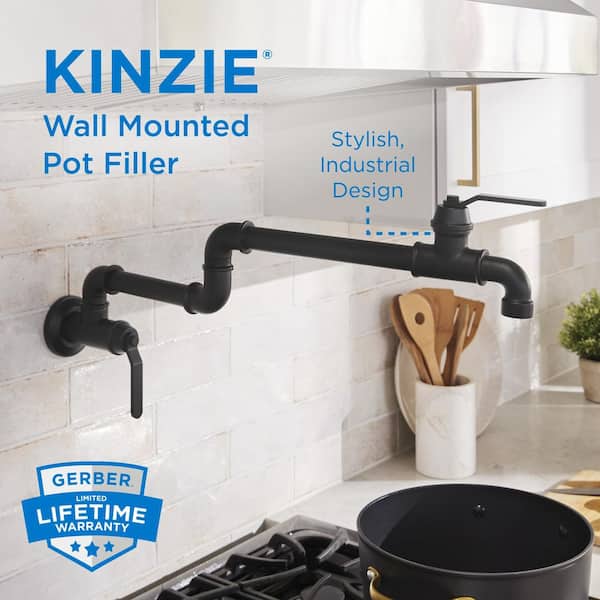 Kinzie 1-Handle with 2.2 GPM Wall Mount Pot Filler in Satin Black