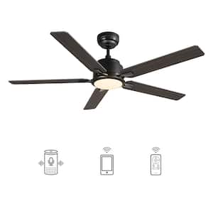 Essex 52 in. Integrated LED Indoor/Outdoor Black Smart Ceiling Fan with Light and Remote, Works w/Alexa/Google Home