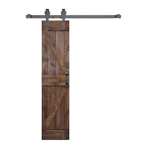 K Style 24 in. x 84 in. Dark Walnut Finished Soild Wood Sliding Barn Door with Hardware Kit - Assembly Needed