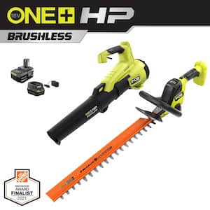 ONE+ HP 18V Brushless 110 MPH 350 CFM Cordless Jet Fan Leaf Blower & 22 in. Hedge Trimmer with 4.0 Ah Battery & Charger