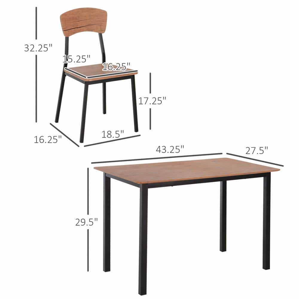 Industrial 5-Piece Dining Set with Dark Walnut MDF and Steel