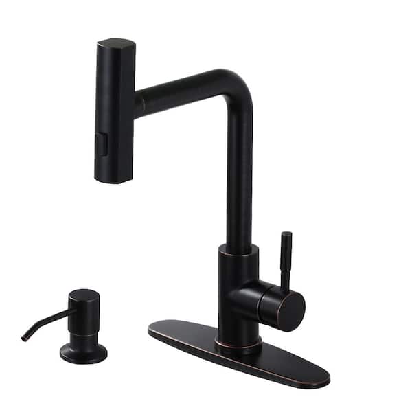 AVITAS 3-Mode Single Handle Waterfall Pull Down Sprayer Kitchen Faucet with Soap Dispenser in Stainless Steel Oil Rubbed Bronze