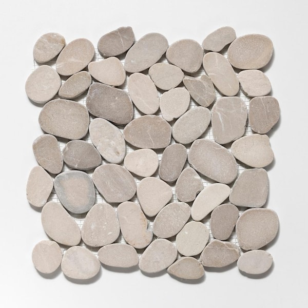 TILE CONNECTION Sliced Pebble Tile Tan 11-1/4 in. x 11-1/4 in. x 9.5 mm Mesh-Mounted Mosaic Tile (9.61 sq. ft. / case)