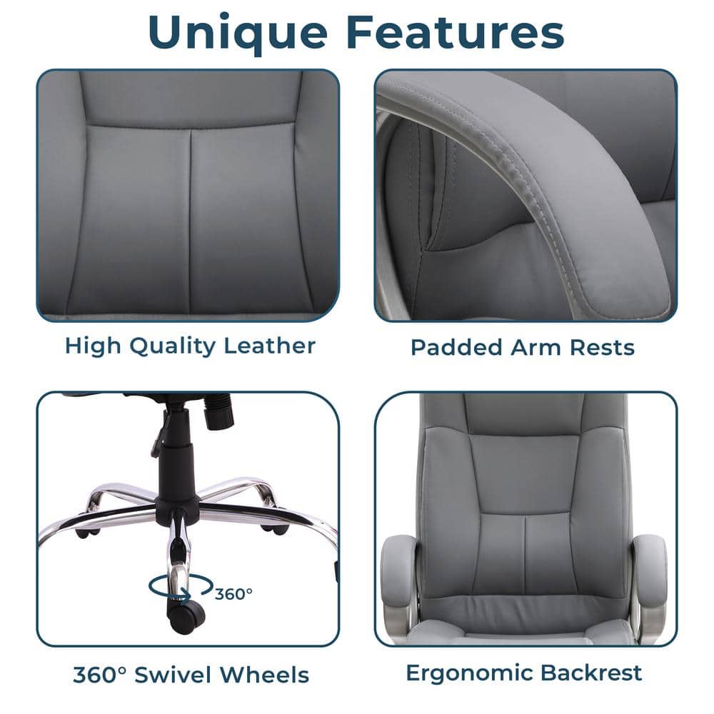 Faux Leather Adjustable Height Seat Executive Office Chair 25.9 H in . Gray with Non-Adjustable Arms - Thumbnail 3