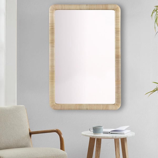 Blisstyle Natural 26 in. W x 39 in. H Farmhose Rectangle MDF Framed Mirror Wall Mirror Wall Decor Mirror