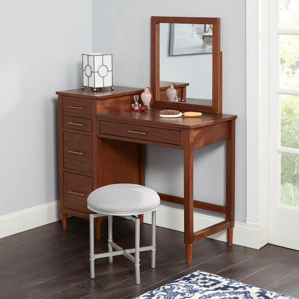 Silverwood Furniture Reimagined Scott Nickel and Gray Swivel Vanity Seat with Crossbar Footrest