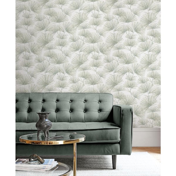 31.35 sq. ft. Aloe Green Pine Needles Vinyl Peel and Stick Wallpaper Roll