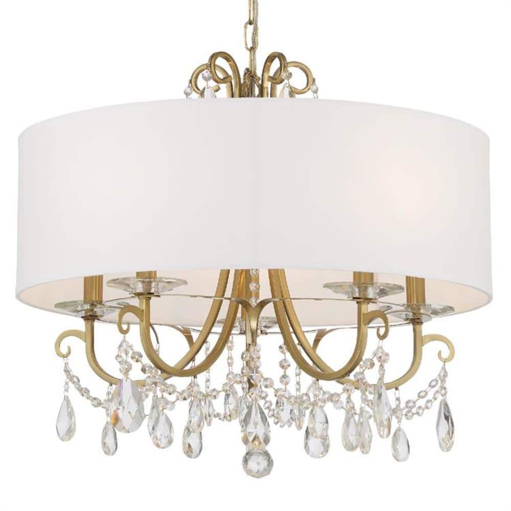 Vibrant Gold 5-Light Chandelier with Clear Crystal & Silk Shade