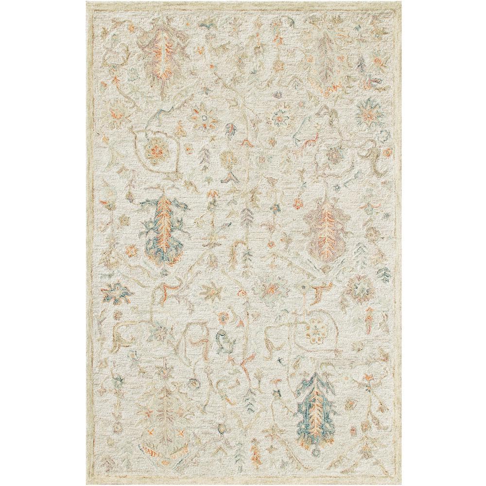 Valerie Cream/Blue 5 ft. x 7 ft. 9 in. Floral Wool Indoor Area Rug