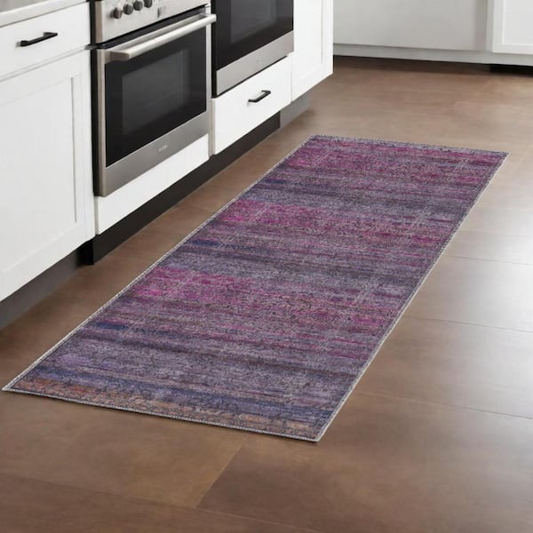 HomeRoots Pink and Purple 3 ft. x 8 ft. Floral Area Rug