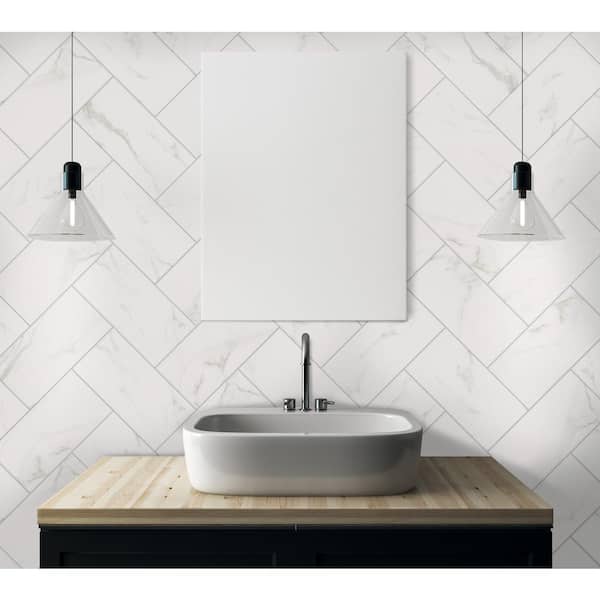 Michelangelo White 9 in. x 18 in. Glossy Ceramic Wall Tile (21.8 sq. ft./Case) Michelangelo White 9 in. x 18 in. Glossy Ceramic Wall Tile (21.8 sq. ft./Case)