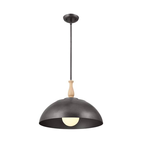 KICHLER Fira 18 in. 1-Light Anvil Iron and Beech Vintage Shaded Kitchen Dome Pendant Hanging Light with Metal Shade