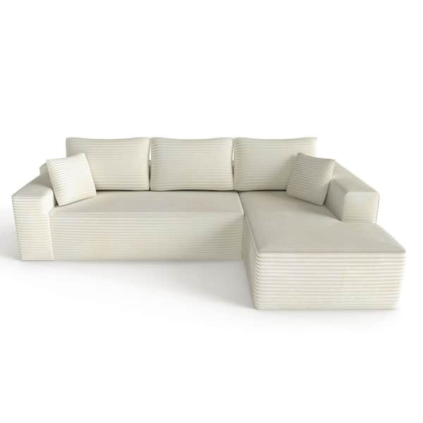 Ellis 104 in. Wide Arm Boneless 2-Piece Corduroy Fabric L-Shape Modular Sectional Sofa in. Beige with Right Chaise