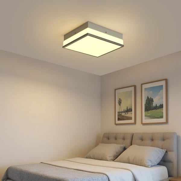 12 in. 2-Light White Chrome Modern Square Ceiling Light, Frosted Glass Flush Mount for Hallway, Bedroom, Entry