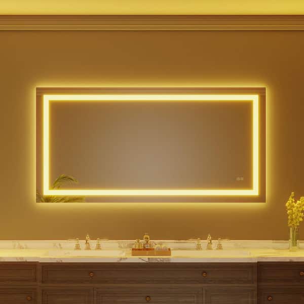 72 in. W x 36 in. H Rectangular Frameless Anti-Fog LED Light Wall Bathroom Vanity Mirror with Backlit and Front Light