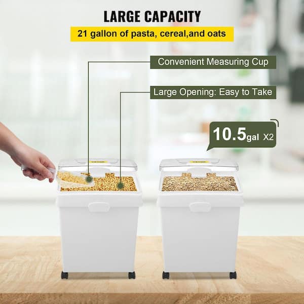 VEVOR Ingredient Bin, 10.5+6.6 Gallons, Rice Storage Container on Wheels,  Pantry Airtight Pet Food Storage with Flip Lid Scoops, Double Flour Bins  for Livestock