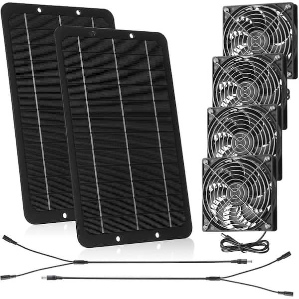 KIWDZFU Solar Powered Dual Fans Kit with 10W Panel for Greenhouse, Coop, Sheds, Windows (2 Set)
