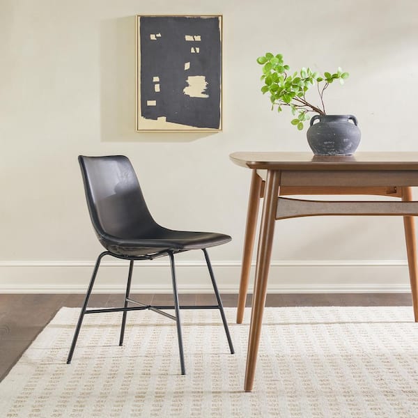 Black Modern Faux Leather Dining Chairs with Metal X Base, Set of 2