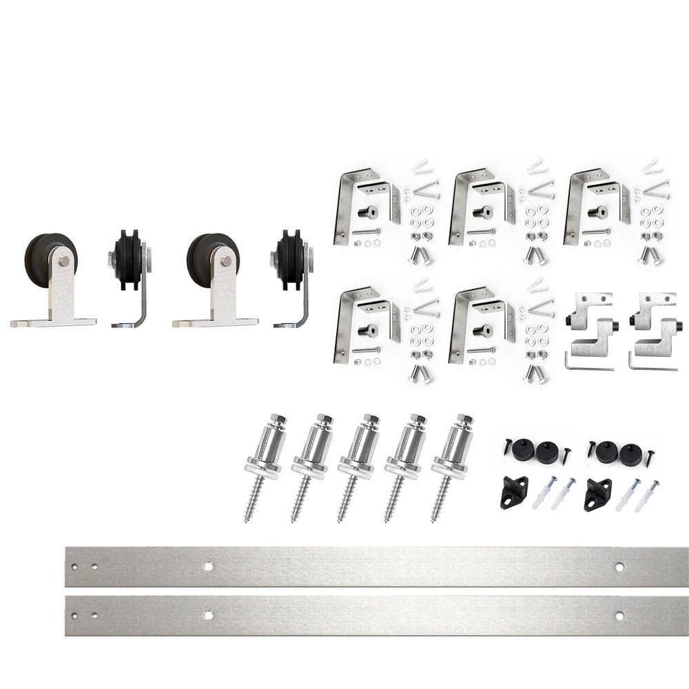 Brushed Nickel Double Track Bypass Sliding Barn Door Hardware Kit, 6ft