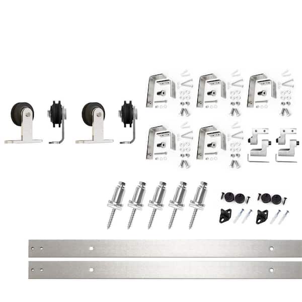 HOMACER 7 ft./84 in. Brushed Nickel Double Track Bypass U-Shape Sliding Barn Door Hardware Kit - T-Shape Design Roller