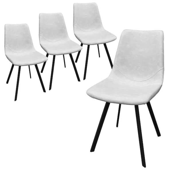 Leisuremod Markley Light Grey Faux Leather Dining Chair Set of 4