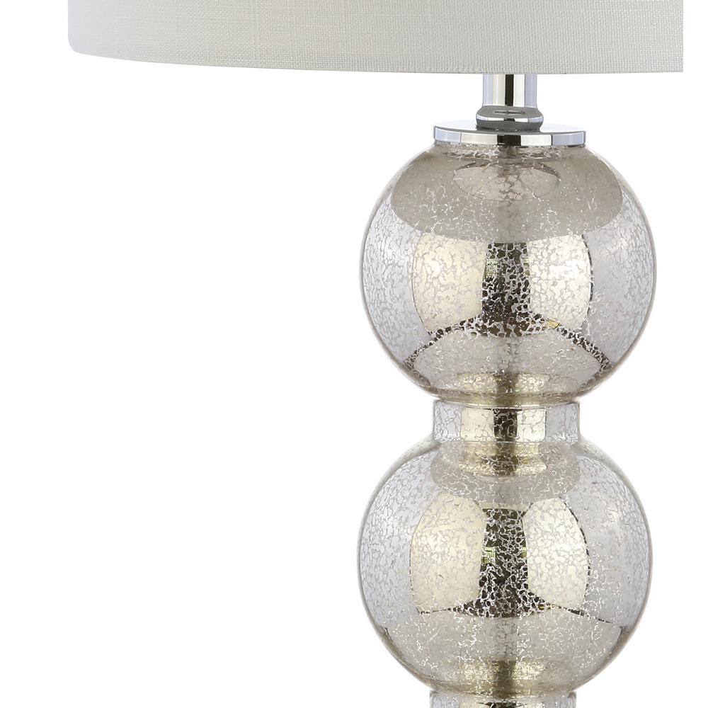 Mercury Silver Glass Triple-Sphere Table Lamp Set with Linen Shade