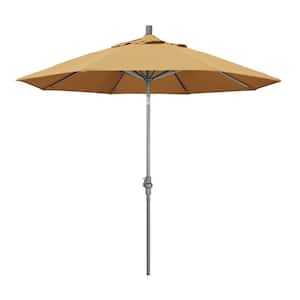 9 ft. Hammertone Grey Aluminum Market Patio Umbrella with Collar Tilt Crank Lift in Wheat Sunbrella