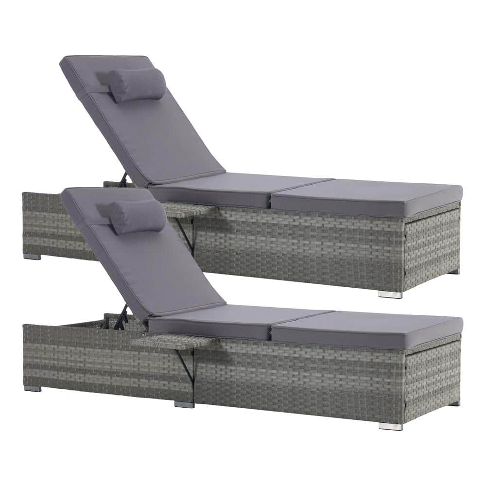 BFB Patio Gray Wicker Armrests Outdoor Chaise Lounge Chair with Height ...