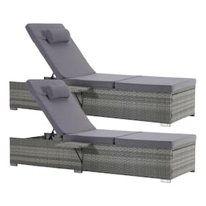 Patio Gray Wicker Armrests Outdoor Chaise Lounge Chair with Height Adjustable Backrest (2-Pack)