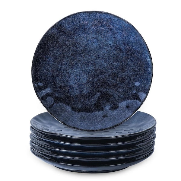 6-Piece 10.5 in. Blue Round Ceramic Dinner Plates Set, Microwave, Oven, Dishwasher Safe, Stackable and Easy to Clean