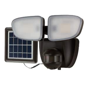 SLFS 180-Degree Bronze Solar Powered Motion Activated Outdoor Integrated LED Flood Light 700 Lumens