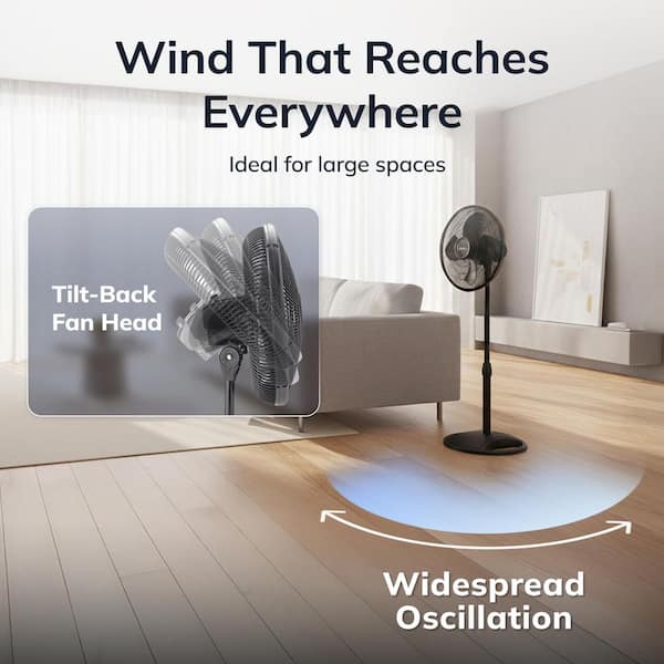 Lasko 16 in. 3-Speed Oscillating Pedestal Fan for Home in Black