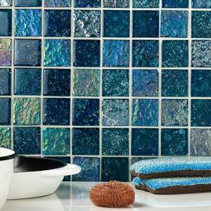 Marina Iridescent Aqua Squares 11 3/4 in. x 11 3/4 in. 8 mm Polished Glass Wall Tile (0.96 sq. ft.)