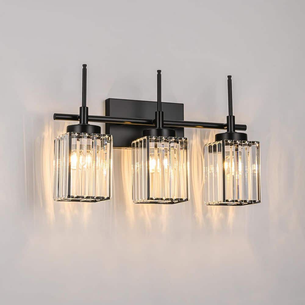 Kira 19.7 in. 3-Light Black Square Crystal Bathroom Vanity Light price history on PriceWatchPro