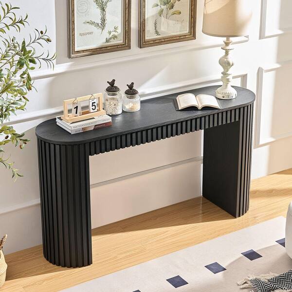 Polibi 59.05 in. Black Rectangle Wood Top Console Table with